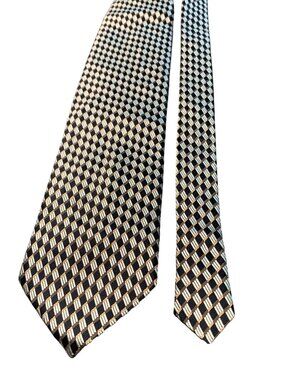 Valerio Garati Handmade Silk Tie Black Gold Checkered Pattern Necktie